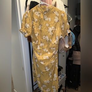 Yellow floral cheongsam mini dress